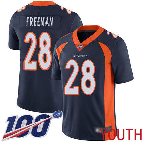 Youth Denver Broncos 28 Royce Freeman Navy Blue Alternate Vapor Untouchable Limited Player 100th Season Football NFL Jersey